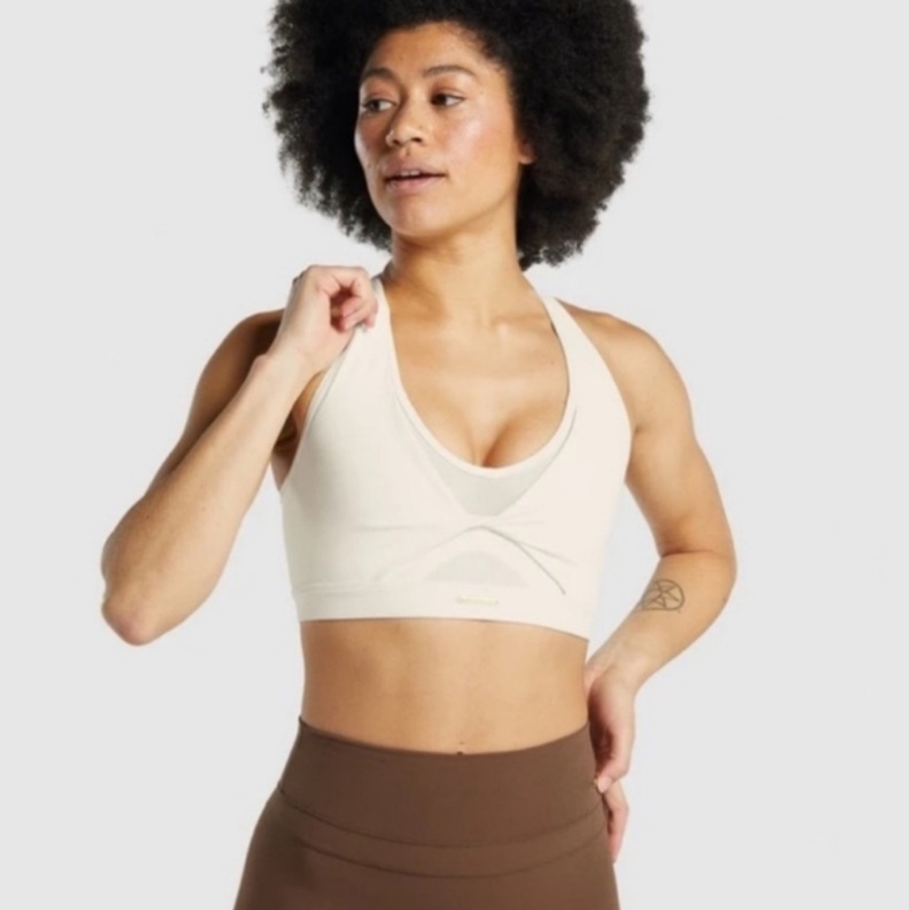 Gymshark Whitney Simmons Collab Cream Twist-Front Sports Bra